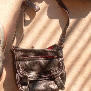 Black Leather Crossbody Bag with Studded Detail